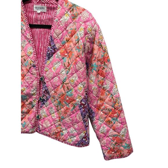 Beau & Ro Quilted Patchwork Jacket Pink Floral Cotton Blend Button Front XL - Picture 4 of 12